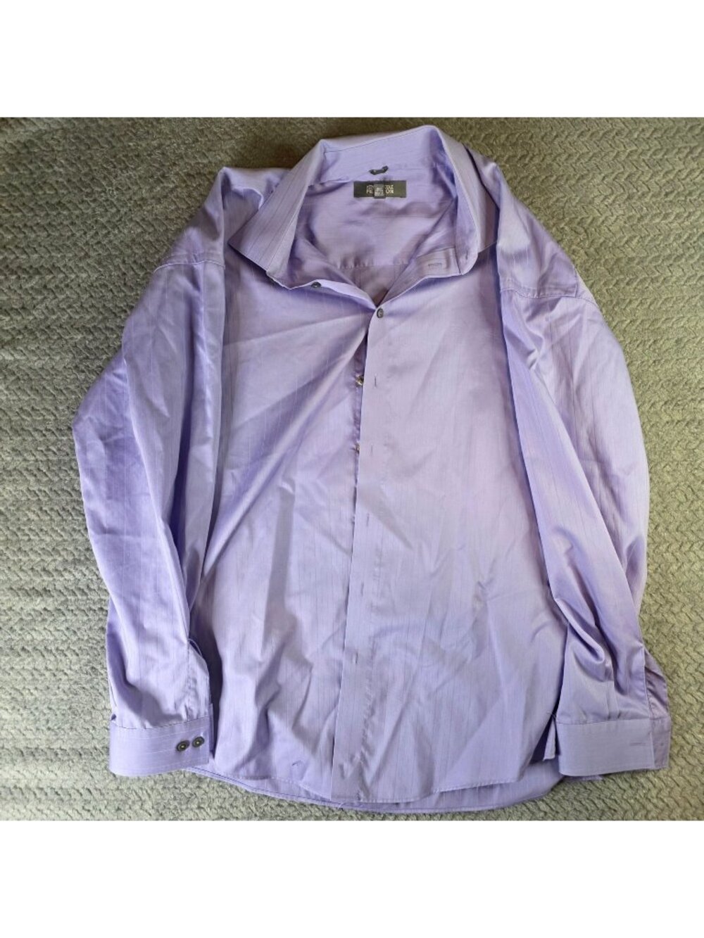 Kenneth Cole Reaction Mens Lavender Striped Wrinkle-Free Dress Shirt XL 17 34-35